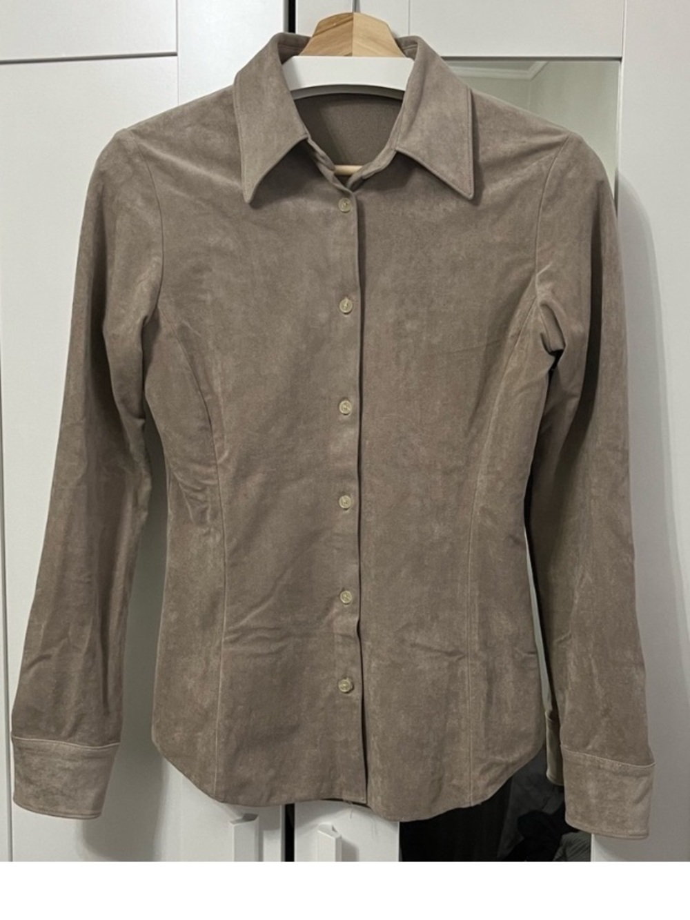 Babaton Vegan Suede Button Down Shirt Size 0